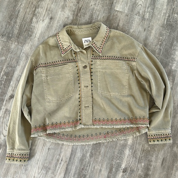 Zara embroidered cotton overshirt - Picture 4 of 12